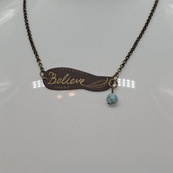 None Jewelry - Believe Pendant Necklace with Turquoise Accent